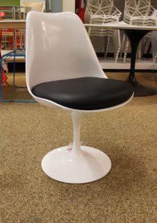 Knoll Saarinen Tulip Armless Chair White Black Vinyl Seat Design Within Reach