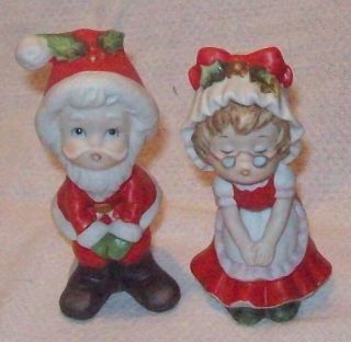 Vintage Lefton Childlike Mr Mrs Santa Claus 3 1 4" Figurines Matte 02139