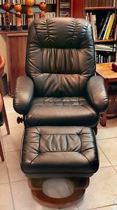 Benchmaster Brand Black Leather Swivel Recliner Storage Ottoman Excl Condit