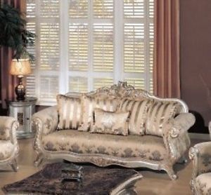 Posh Traditional Sofa Couch with Gold Silver Accents Living Room Furniture