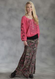 Roper Womens Skirt Western Rose Paisley Georgette Full Length Black 1170