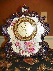 Antique Flow Blue Porcelain China Mantle Clock La Vogue Royal Bonn Clock