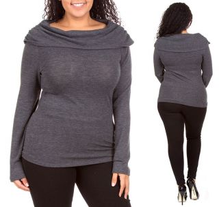 New Women Sexy Casual Charcoal Cowl Neck Long Sleeve Plus Size Top Blouse Shirt