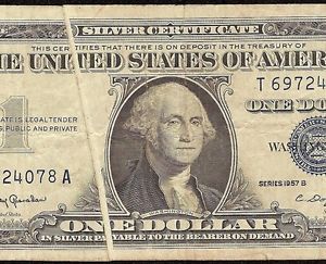 1957 B $1 Dollar Bill Gutter Fold Error Note Silver Certificate Paper Money