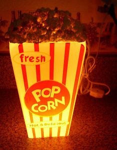 Table Top Red White Striped Popcorn Bag Night Light Nite Lite Movie Night