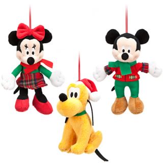  Mickey Minnie Pluto Plush Christmas Holiday Ornament Set of 3 New