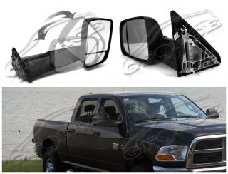 2010 2012 Dodge RAM 2500 3500 Manual Tow Towing Extendable Side Mirrors Blk