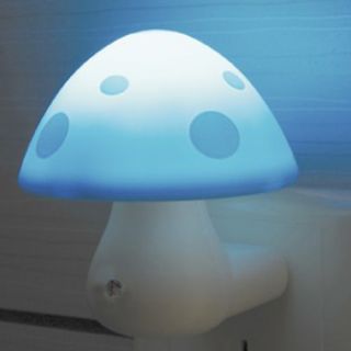 Blue Mushroom Light Sensor Automatic Energy Saving Night Light Lamp US Plug