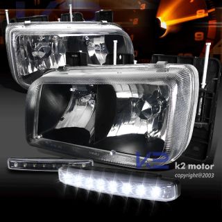 99 00 Escalade Yukon Denali Black Diamond Headlights LED Bumper DRL Fog Lamp