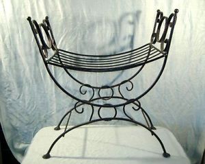 Vintage Wrought Iron Vanity Patio Garden Bench Stool Chair