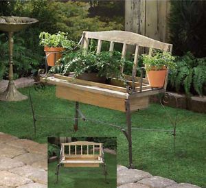 Wood Seat Iron Frame Garden Yard Patio Planter Box Flower Pot Bench Plant Stand