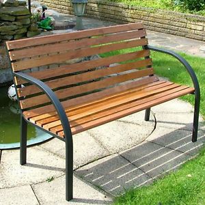 New 2 Seater Person Wooden Metal Bench Seat Park Sitting Outdoor Wood Benches