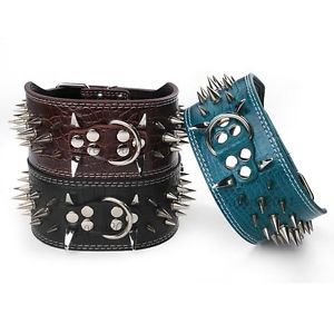3" Wide Dog Spiked Collar Leather Stronger Pet Collars for Large Dog Bull Collar