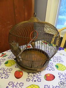 Antique Bird Cage Art Deco Copper Round Hanging Bird Cage Canary Victorian 19c