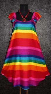 Rainbow Vintage Babydoll Tunika Kleid 46 48 Hippie 70s Boho Retro Dress UK 18 20