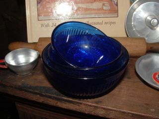 Child's Cobalt Depression Blue Glass Mixing Bowl Set