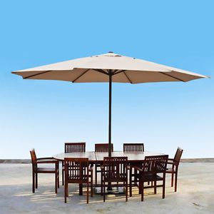 13' ft Feet Beige Aluminum Outdoor Patio Umbrella Deck Gazebo Sun Shade Cover