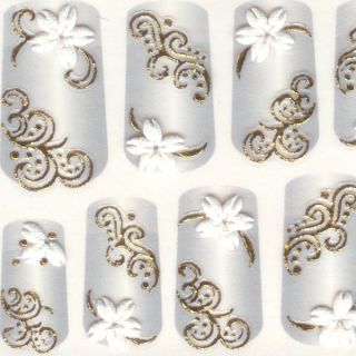 Gold White Cotton Nail Art 3D Stickers Decals 10