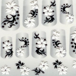 Black White Cotton Nail Art 3D Stickers Decals 04