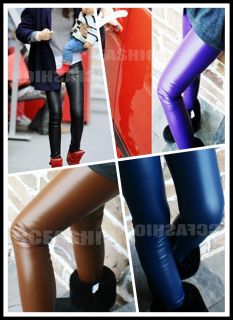 Women Stretchy Chunky Leggings Shiny Sexy Tight Leather Pants Trousers 4 Colors