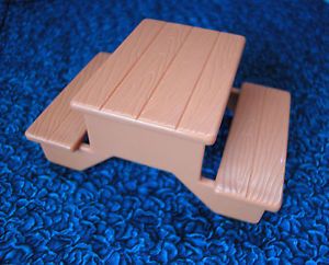 Fisher Price Loving Family Dollhouse Outdoor Fun Brown Picnic Table Benches