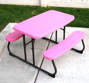 New Kids Pink Picnic Table Portable Folding Children Size Outdoor Furniture