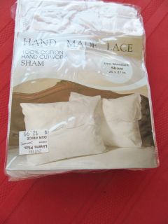 1 Hand Made Lace Cutwork Crochet Pillow Sham Pillowcase NIP Standard White
