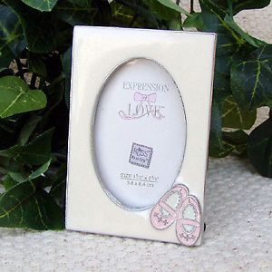Enameled Pewter Picture Frame Baby Girl Pink Shoes Kids Room Decor Gift