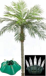 7' Artificial Phoenix Palm Plant with A Tree Stand and Christmas Lights Pool