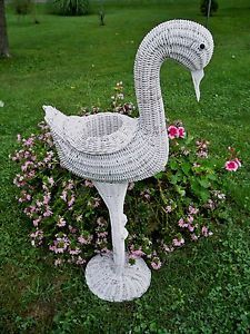 Vtg White Wicker Tall Flamingo Plant Stand 35" Tall