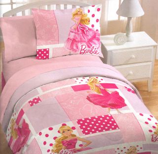 2pc Barbie Pink Polka Dots Twin Quilt Pillow Sham Set Blanket Bedding Decor