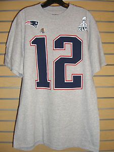 Tom Brady Patriots Super Bowl 46 SB XLVI Patch Name Number Tee Shirt Large