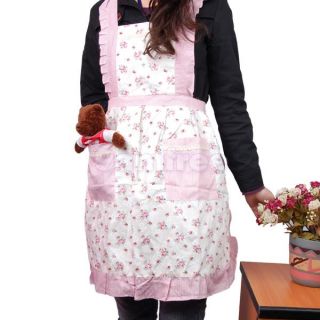 Pink Lady Women Kitchen Cooking Apron Dress Korean Style Pocket Home Restaurant