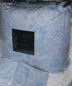 Ralph Lauren Coral Beach Blue Paisley Queen Comforter Set New 1st Quality