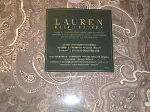 Ralph Lauren Brown Paisley Queen Comforter 4pc Set Tan