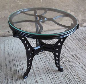 3 Antique Vintage Industrial Cast Iron Side Table Plant Stand w Glass Top