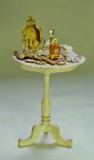 Dolls House Miniature Ladies Filled Antique Cream Side Table