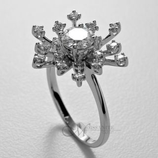 1 05 CTW Round Moissanite Snowflake Starburst Engagement Ring or Fashion Ring