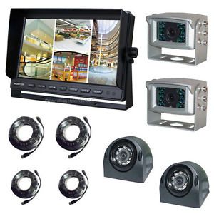 10" Four Camera Rear View Backup System Reverse RV Truck Tractor Trailer Quad 4