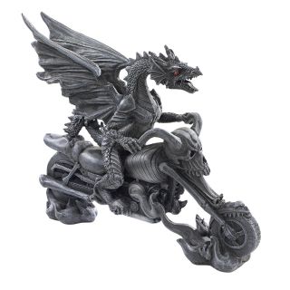 Medieval Gothic Skeleton Chopper Motorcycle Dragon Rider Biker Sculpture