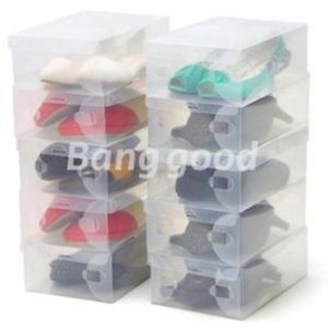 10x Transparent Clear Plastic Shoe Boot Box Stackable Foldable Storage Organizer