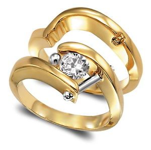 0 50 Ct Round Modern Two Tone Engagement Ring Bridal Set EGL USA