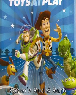 Disney Toy Story Buzz Lightyear Woody Rex Fabric Shower Curtain Hooks New