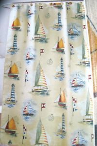 Sailboat Shower Curtain Yacht Club Nautical Lighthouse Compass Flags Fabric New