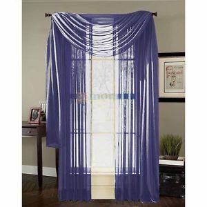 2 Pcs Voile Sheer Window Curtains Drape Panels with Scarf Valance Navy