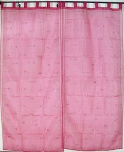 2 Pink Sari Designer India Window Curtains Sheer Panels