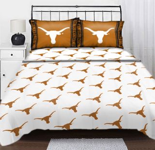NCAA Texas Longhorns Logo Full Double Sheet Set College Decor Sports Bedding