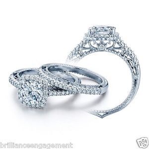 1 50 Ct Round Halo Diamond Engagement Ring Band Set Vintage Style