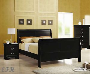 New Sherry Deep Black Finish Wood Sleigh Queen Size Bed