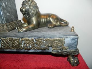 Ornate Antique Marble Gilted Figural Lion and Owl Mantle Clock w Key Runs